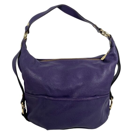 MICHAEL Michael Kors Fulton Large Purple Leather Shoulder Handbag Belted Sides - Picture 5 of 16